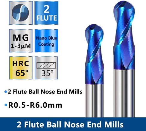 1 قطعة نانو الأزرق معطف الكرة الأنف نهاية مطحنة CNC بت التوجيه HRC 65 2 الناي دوامة نهاية مطحنة التنغستن قاطع من الكربيد أداة طحن in Kuwait