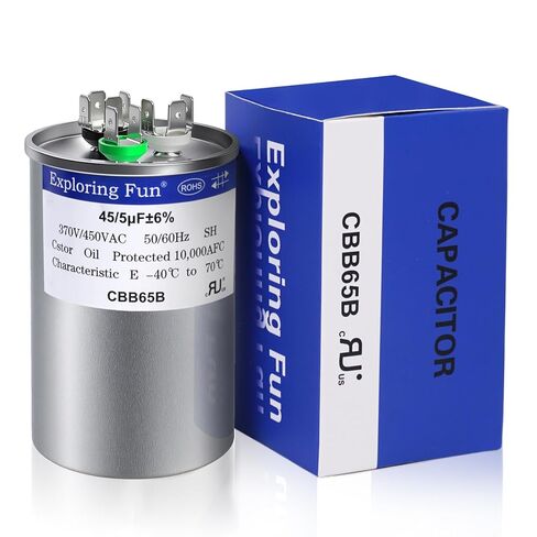 45+5 فائق التوهج 45/5 MFD ±6% 370/440VAC 50/60 هرتز CBB65B مكثف تشغيل دائري ثنائي القناة - مناسب لأنظمة التدفئة والتهوية وتكييف الهواء (HVAC)، أو مكثف مستقيم، أو تكييف هواء بمضخة حرارية in Kuwait