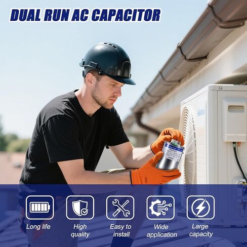 45+5 فائق التوهج 45/5 MFD ±6% 370/440VAC 50/60 هرتز CBB65B مكثف تشغيل دائري ثنائي القناة - مناسب لأنظمة التدفئة والتهوية وتكييف الهواء (HVAC)، أو مكثف مستقيم، أو تكييف هواء بمضخة حرارية in Kuwait