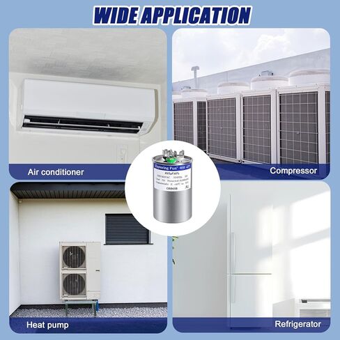 45+5 فائق التوهج 45/5 MFD ±6% 370/440VAC 50/60 هرتز CBB65B مكثف تشغيل دائري ثنائي القناة - مناسب لأنظمة التدفئة والتهوية وتكييف الهواء (HVAC)، أو مكثف مستقيم، أو تكييف هواء بمضخة حرارية in Kuwait