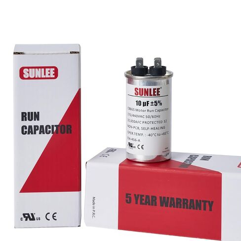 مكثف تشغيل SUNLEE UL معترف به 10 فائق التوهج (10 MFD) 370/440 VAC CBB65، 50/60 هرتز، بديل موثوق لمحرك مروحة مكثف التيار المتردد، المضخة الحرارية أو مضخة حمام السباحة in Kuwait