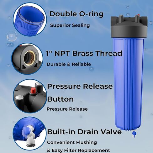 نظام تصفية مياه المنزل بالكامل ثلاثي المراحل، تقليل PFAS، 20 × 4.5 بوصة، يتضمن كتلة كربون PP وCTO وPFAS، ومنافذ نحاسية NPT مقاس 1 بوصة، وصمامات تصريف، ومفتاح ربط ومجموعة تثبيت in Kuwait