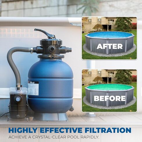 XtremepowerUS 13 بوصة فلتر رملي 3/4 حصان مضخة حمام سباحة 2400 جيجا في الساعة لحمام السباحة فوق الأرض صمام متعدد المنافذ يصل إلى 10000 جالون، فلتر رمل حمام السباحة 1-1/4 بوصة NPT مع نظام دوران محسن in Kuwait