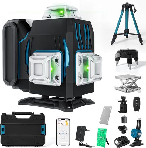 مستوى الليزر مع ترايبود ، 4 × 360 درجة التسوية الذاتية 16 خط ليزر الأخضر 4D ، مزود بتطبيق Bluetooth والتحكم عن بعد. أداة المستوى مع بطارية 6000 مللي أمبير في الساعة قابلة لإعادة الشحن in Kuwait