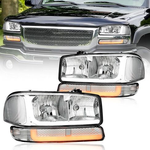 مجموعة مصابيح أمامية LED DRL لسيارة جي إم سي سييرا 99-07/يوكون XL 1500 2500 00-06 استبدال غطاء أسود عاكس واضح in Kuwait
