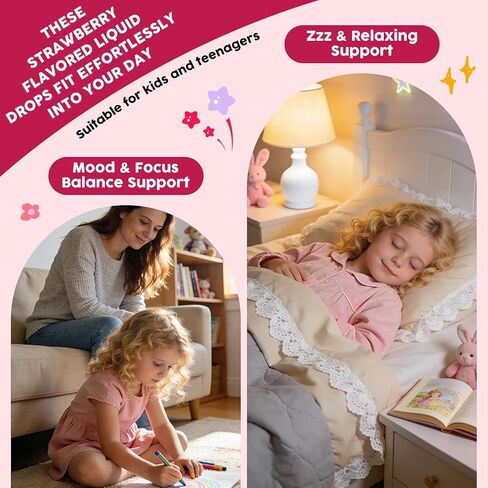 Magnesium Glycinate Drops for Kids - 200mg Magnesium Glycinate Liquid Supplement with L-Theanine, GABA, B6, D3, Chamomile - Relaxation & Cognition Support - Strawberry Flavor - 1 Fl Oz in Saudi Arabia