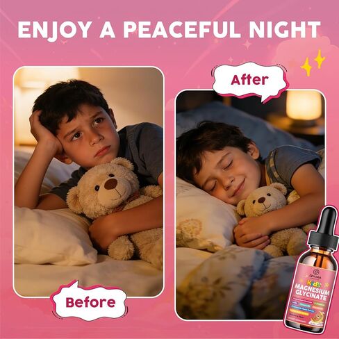 Magnesium Glycinate Drops for Kids - 200mg Magnesium Glycinate Liquid Supplement with L-Theanine, GABA, B6, D3, Chamomile - Relaxation & Cognition Support - Strawberry Flavor - 1 Fl Oz in Saudi Arabia