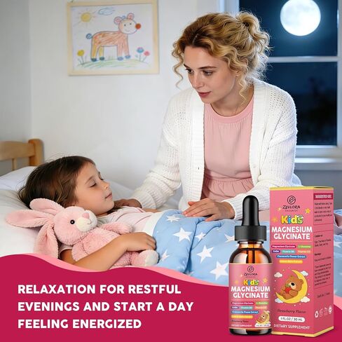 Magnesium Glycinate Drops for Kids - 200mg Magnesium Glycinate Liquid Supplement with L-Theanine, GABA, B6, D3, Chamomile - Relaxation & Cognition Support - Strawberry Flavor - 1 Fl Oz in Saudi Arabia