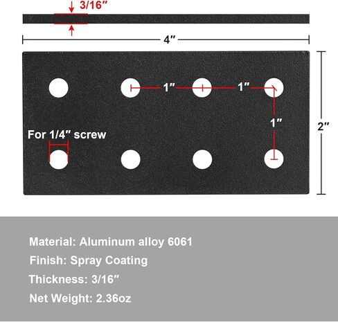 6 Pcs Flat Joining Plates for 1010 T-Slot Aluminum Profile, 8 Hole 10 Series Straight Plate, Black in Saudi Arabia