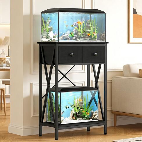 Fish Tank Stand for 5-10 Gallon Fish Tank: Aquarium Stand with Accessories - Metal 10 Gallon Tank Stand with Cabinet Drawer Storage for Turtle Tank, Reptile Terrarium (Black, 220LBS Capacity) in Saudi Arabia