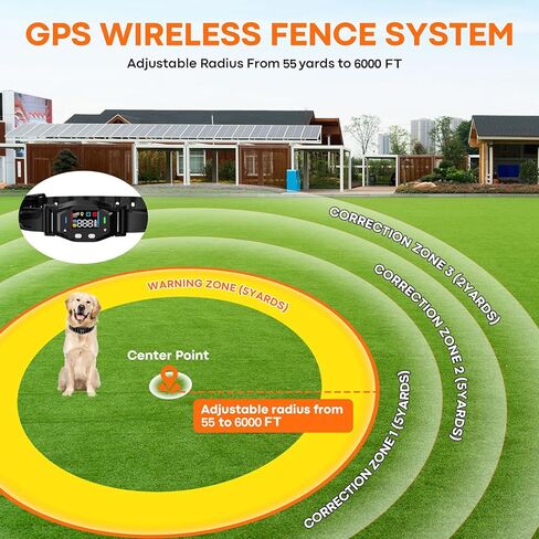 نظام سياج الكلاب اللاسلكي GPS: سياج غير مرئي للكلاب مع شريحة UBLOX، طوق كلب لاسلكي GPS بطول 999 ياردة، تصحيح تدريجي بأربع مناطق ومقاوم للماء IPX7 in Kuwait