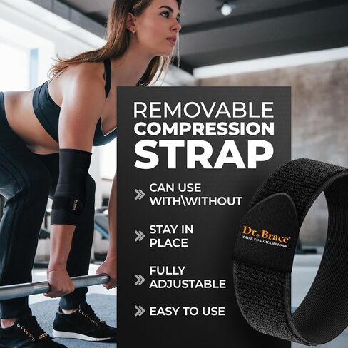 DR. BRACE® Elite Elbow Brace Support with Removable Strap for Women & Men, Pain Relief for Tendonitis, Arthritis, Golfer's & Tennis Elbow Treatment, Elbow Sleeve for Workouts Weightlifting (Black, Large) in Saudi Arabia