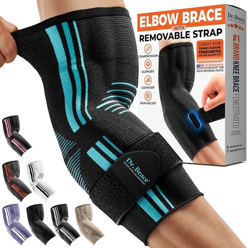 DR. BRACE® Elite Elbow Brace Support with Removable Strap for Women & Men, Pain Relief for Tendonitis, Arthritis, Golfer's & Tennis Elbow Treatment, Elbow Sleeve for Workouts Weightlifting (Black, Large) in Saudi Arabia