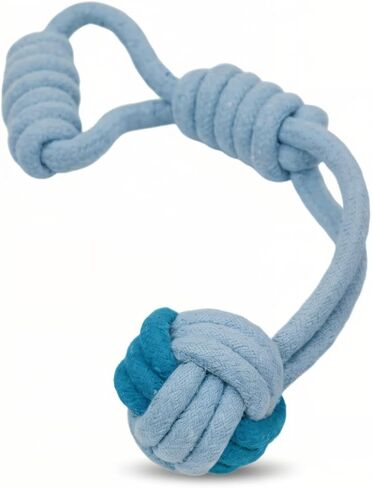 Tug of War Dog Toy 12 Inch Eco Cotton Interactive Dog Rope Toy with Grip Handle & Rope Tug Ball with Natural, Non-Toxic Dyes Tug Toy for Medium & Small Dogs in Saudi Arabia