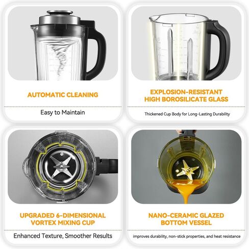 خلاطات زجاجية سعة 59 أونصة للمطبخ مع مكبس، محضر طعام عالي السرعة بقدرة 1500 وات، صانع عصائر P1-P9 قابل للتعديل، خلاط احترافي على سطح الطاولة، 14 إعدادًا مسبقًا وتنظيفًا تلقائيًا للحساء والصلصات in Kuwait
