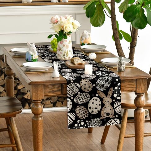 Artoid Mode Bunny Rabbit Eggs Flowers Easter Table Runner, Seasonal Spring Kitchen Dining Table Decoration for Home Party Decor 13x72 Inch in Saudi Arabia