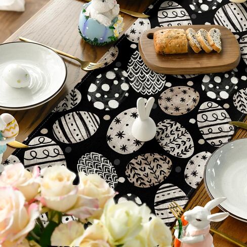 Artoid Mode Bunny Rabbit Eggs Flowers Easter Table Runner, Seasonal Spring Kitchen Dining Table Decoration for Home Party Decor 13x72 Inch in Saudi Arabia