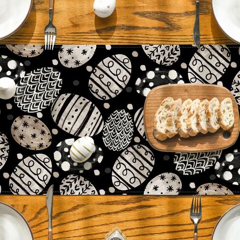 Artoid Mode Bunny Rabbit Eggs Flowers Easter Table Runner, Seasonal Spring Kitchen Dining Table Decoration for Home Party Decor 13x72 Inch in Saudi Arabia