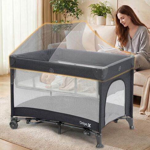 Dripex Pack and Play, 5 in 1 Baby Bassinet Bedside Sleeper, Baby Bedside Crib with Mattress, Changing Table, Removable Rocker, Foldable Playard for Newborn to Toddlers, Portable Playpen Baby Bed in Saudi Arabia