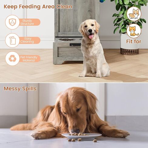 محطة تغذية الكلاب مع وعاءين مرتفعين، محطة تغذية الحيوانات الأليفة، خزانة تخزين طعام الكلاب، حاوية تخزين الطعام، منظم ألعاب الحيوانات الأليفة، منظم حديث، بني in Kuwait