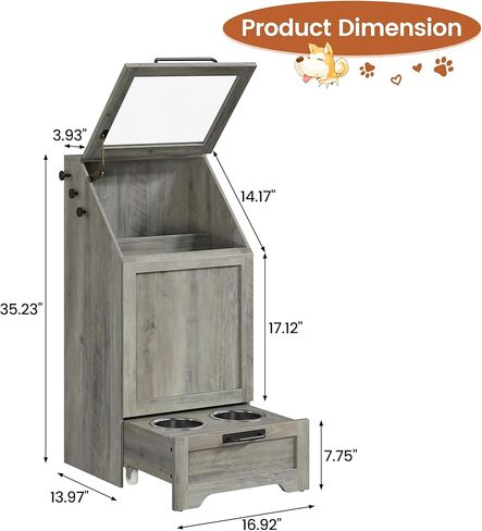 محطة تغذية الكلاب مع وعاءين مرتفعين، محطة تغذية الحيوانات الأليفة، خزانة تخزين طعام الكلاب، حاوية تخزين الطعام، منظم ألعاب الحيوانات الأليفة، منظم حديث، بني in Kuwait