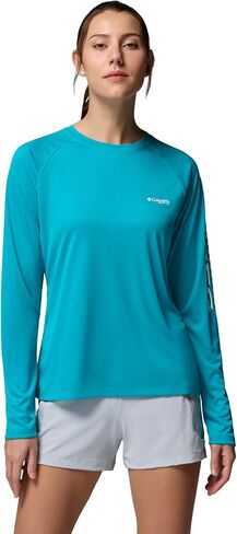 Columbia Women's PFG Tidal Tee II Long Sleeve Sun Protection Shirt, Ocean Teal/White Logo, XX-Large in Saudi Arabia