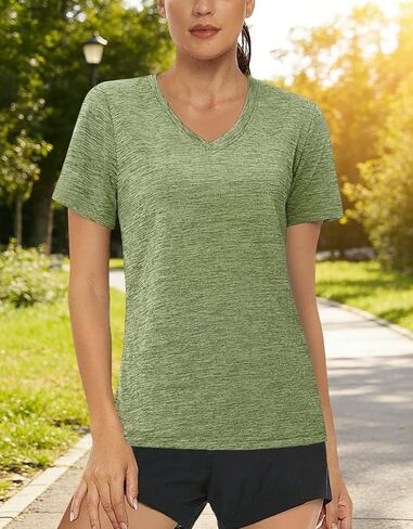 Women's Quick Dry V-Neck Workout Tops Lightweight Athletic Shirt for Hiking Running Breathable Sun Protection Performance Tee in Saudi Arabia