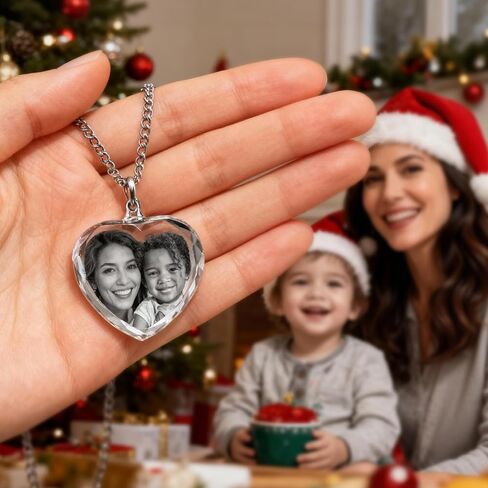 Personalized 3D Crystal Necklace Heart for Women - Personalized 3D Photo Gift for Couple Wife Her - Custom Necklace Christmas Gifts for Mom Girlfriend Sister in Saudi Arabia