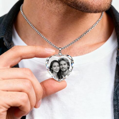 Personalized 3D Crystal Necklace Heart for Women - Personalized 3D Photo Gift for Couple Wife Her - Custom Necklace Christmas Gifts for Mom Girlfriend Sister in Saudi Arabia