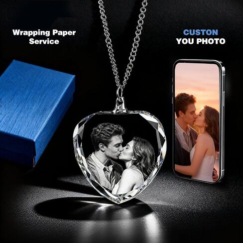 Personalized 3D Crystal Necklace Heart for Women - Personalized 3D Photo Gift for Couple Wife Her - Custom Necklace Christmas Gifts for Mom Girlfriend Sister in Saudi Arabia