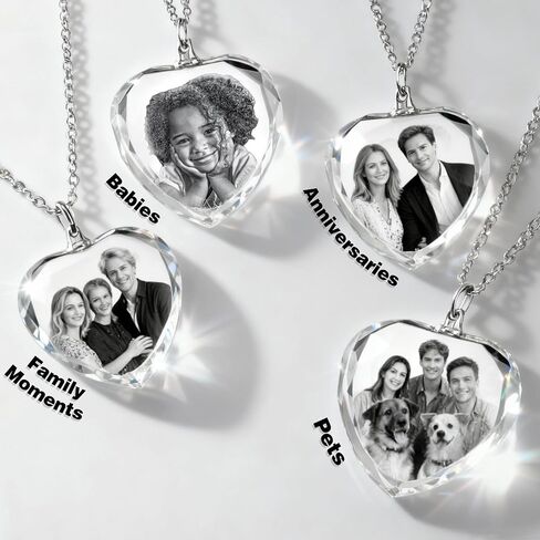 Personalized 3D Crystal Necklace Heart for Women - Personalized 3D Photo Gift for Couple Wife Her - Custom Necklace Christmas Gifts for Mom Girlfriend Sister in Saudi Arabia