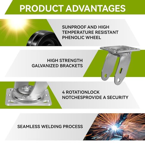 عجلات شديدة التحمل مقاس 5 × 2 بوصة، عجلة فينولية تتحمل درجات الحرارة العالية، مقاومة للهب بدرجة عالية، حمولة 1000 رطل، محمل أسطواني، لا تترك علامات وكاشطة لمتجر الحدادة (دورة واحدة) in Kuwait