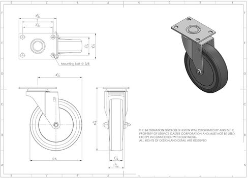 عجلة من البولي يوريثان بلوحة علوية دوارة باللون الرمادي مقاس 5 بوصة in Kuwait