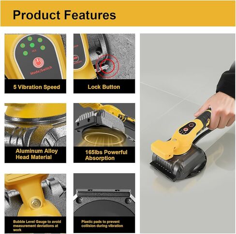 Tile Vibration Leveling Tool Compatible with Dewalt Battery,Cordless Tiler Vibration Installation Tool with Bubble Level Gauge, Suction Cup, Lock Design,Tile Vibrator For Wall Floor(No Battery) in Saudi Arabia