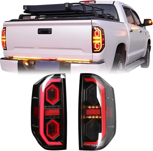 مجموعة مصابيح خلفية LED PZ لسيارة Toyota Tundra 2014-2021 مع الجانبين الأيسر والأيمن عدسة رمادية مدخنة باللون الأسود غير اللامع in Kuwait