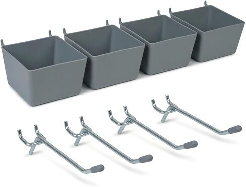 مجموعة صناديق وخطاطيف Pegboard، 4 عبوات من صناديق التخزين الأمامية المفتوحة مع خطافات مقاس 2 بوصة، إضافة منظم الأجزاء الصغيرة للبراغي والأظافر والأدوات وتخزين جدار ورشة عمل المرآب in Kuwait