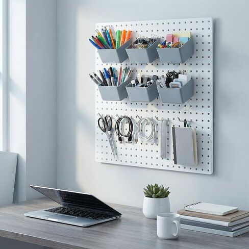 مجموعة صناديق وخطاطيف Pegboard، 4 عبوات من صناديق التخزين الأمامية المفتوحة مع خطافات مقاس 2 بوصة، إضافة منظم الأجزاء الصغيرة للبراغي والأظافر والأدوات وتخزين جدار ورشة عمل المرآب in Kuwait