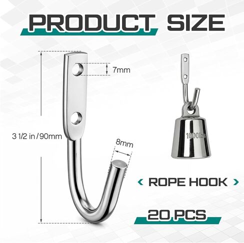 Hicarer 20 حزمة 3-1/2 بوصة قماش القنب وحبل خطاف J مطلي بالزنك للتعليق in Kuwait