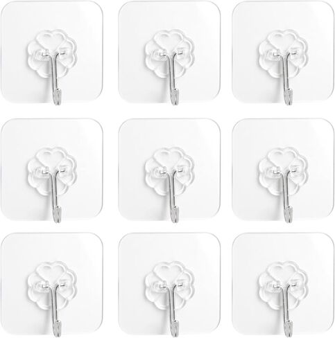 10 Pack Adhesive Wall Hooks, Heavy‑Duty Clear Self‑Adhesive Storage Hooks, Waterproof No‑Drill, Removable Sticky Hooks for Bathroom, Kitchen, Shower, Ceiling, Door, Home Organizer in Saudi Arabia