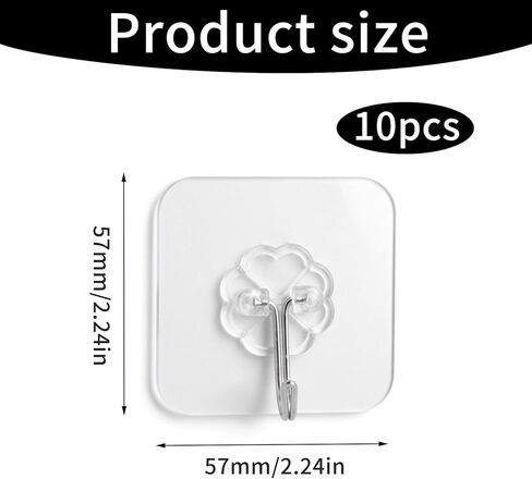 10 Pack Adhesive Wall Hooks, Heavy‑Duty Clear Self‑Adhesive Storage Hooks, Waterproof No‑Drill, Removable Sticky Hooks for Bathroom, Kitchen, Shower, Ceiling, Door, Home Organizer in Saudi Arabia