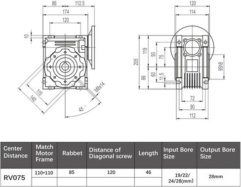 Worm Gear Reducer NMRV075 High Torque Gearbox Reducer Input 19/22/24/28mm Output 28mm Gear 110mmx110mm 130mmx130mm(Flange 130mm X 130mm,Ratio 30_28MM Input Hole) in Saudi Arabia