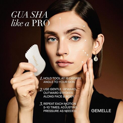 أداة White Jade Gua Sha من GEMELLE - 10x حجر نحت الوجه والجسم الحائز على جوائز مع تصميم 5 حواف للتصريف اللمفاوي والانتفاخ وخط الفك - هدية مميزة للنساء، طقوس طبيعية لتعزيز التوهج in Saudi Arabia