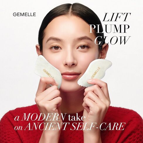 أداة White Jade Gua Sha من GEMELLE - 10x حجر نحت الوجه والجسم الحائز على جوائز مع تصميم 5 حواف للتصريف اللمفاوي والانتفاخ وخط الفك - هدية مميزة للنساء، طقوس طبيعية لتعزيز التوهج in Saudi Arabia