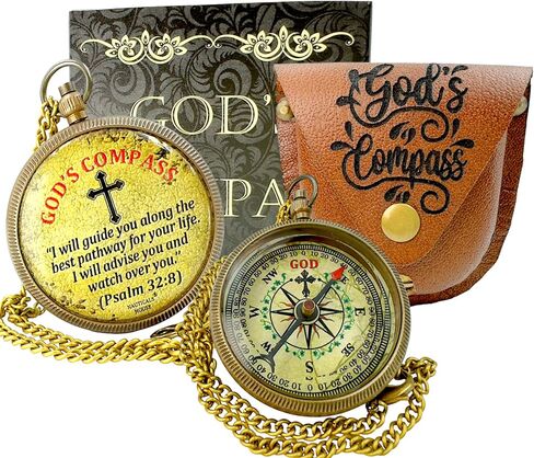 God’s Compass – Christian Brass Compass Gift Set with Engraved Bible Verses | Faith-Based Religious Gifts for Graduation, Baptism, Confirmation & Christmas | Keepsake for Men & Women | 2025 Gift in Saudi Arabia