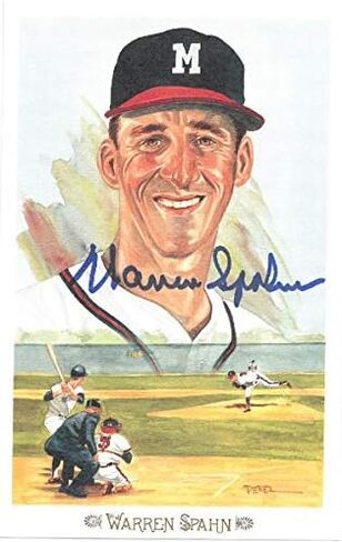 Athlon Sports CTBL-024527 توقيع وارن سبان لعام 1989، البطاقة البريدية للاحتفال بميلووكي بريفز بيريز ستيل، الصورة رقم 39- رقم الهولوغرام JSA رقم DD64323 in Kuwait