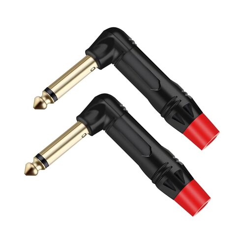 2 قطعة الزاوية اليمنى 6.35 مللي متر كتم التوصيل الصامت 2 أقطاب أحادية 6.35 مللي متر سلك موصل 1/4 بوصة ميكروفون جيتار ميكروفون موصل (1xBlack 1xRed) in Kuwait