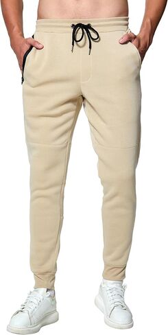 Mens Fleece Athletic Jogger Workout Elastic Bottom Sweatpants with Drawstring and Zipper Pocket in Kuwait