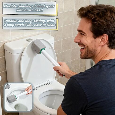 فرشاة تنظيف المرحاض من الخفاف بمقبض 9.5 بوصة - 1 منظف + 4 أحجار خفاف - إزالة بقع الماء العسر والصدأ والليمون من المرحاض والحوض والبلاط والشواية وحمام السباحة - بدون خدش، سهلة الإمساك in Kuwait
