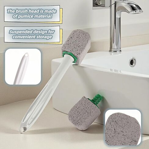 فرشاة تنظيف المرحاض من الخفاف بمقبض 9.5 بوصة - 1 منظف + 4 أحجار خفاف - إزالة بقع الماء العسر والصدأ والليمون من المرحاض والحوض والبلاط والشواية وحمام السباحة - بدون خدش، سهلة الإمساك in Kuwait