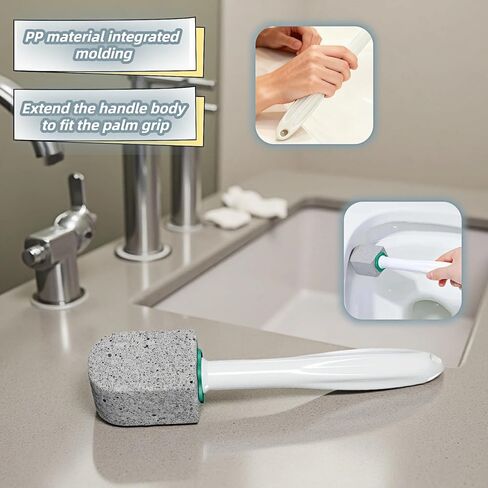 فرشاة تنظيف المرحاض من الخفاف بمقبض 9.5 بوصة - 1 منظف + 4 أحجار خفاف - إزالة بقع الماء العسر والصدأ والليمون من المرحاض والحوض والبلاط والشواية وحمام السباحة - بدون خدش، سهلة الإمساك in Kuwait